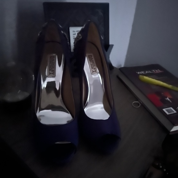 #BadgleyMischka heels worn only once. Beautiful metallic blue color. 81/2 4in - Picture 5 of 5